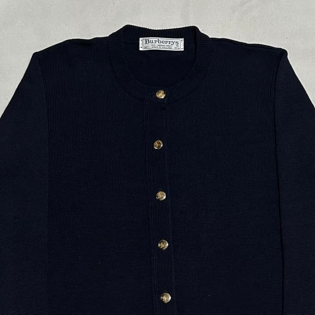 36 버버리 골드 버튼 메리노 울 네이비 가디건