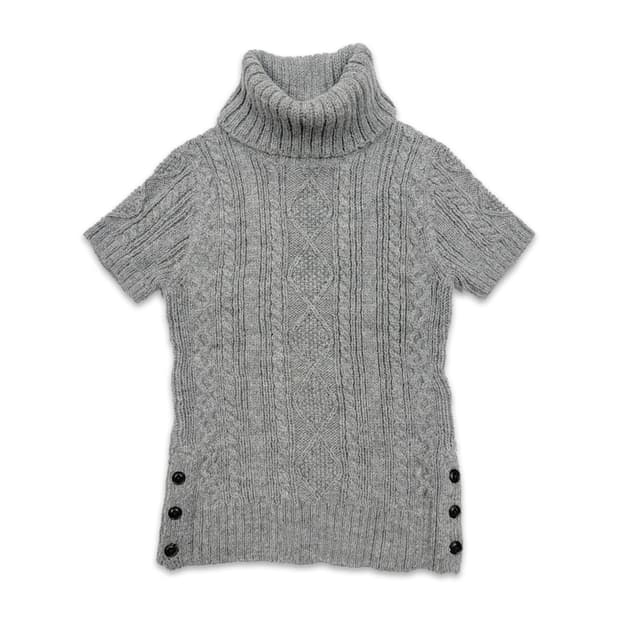 빈티지 그레이 사이드 단추 반팔 니트