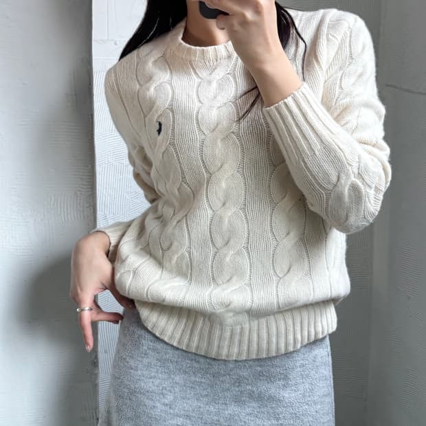 Polo 폴로 랄프로렌 캐시미어블렌드 아이보리컬러 케이블 니트 