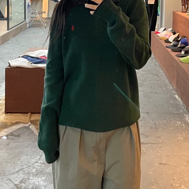 폴로 랄프로렌 딥그린 반집업 니트 H497