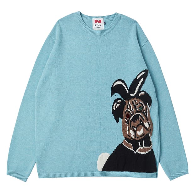 [COLLECTION LINE] 플레이 도그 오버핏 자카드 니트 풀오버