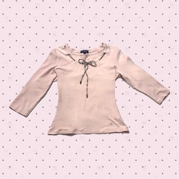 버버리 런던 로고티 러블리 딸기우유 핑크 체크 리본 티셔츠🎀🤎