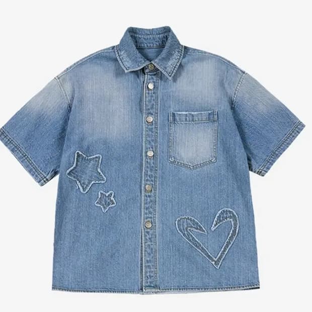 더뮤지엄비지터 STAR DAMAGED DENIM HALF SHIRTS