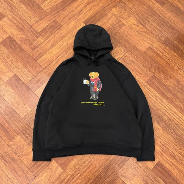 2XL(115) 폴로 랄프로렌 폴로 베어 블랙 후드 티셔츠 