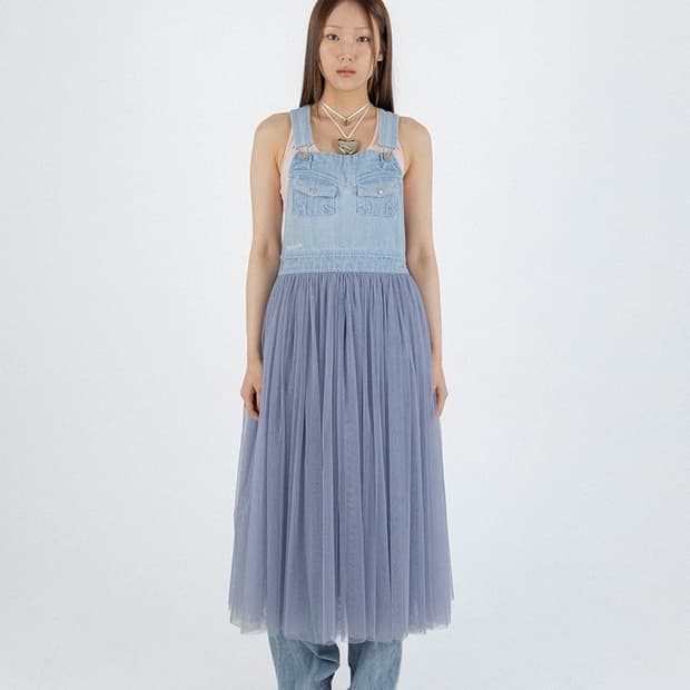 샤키리 데님 튤스커트