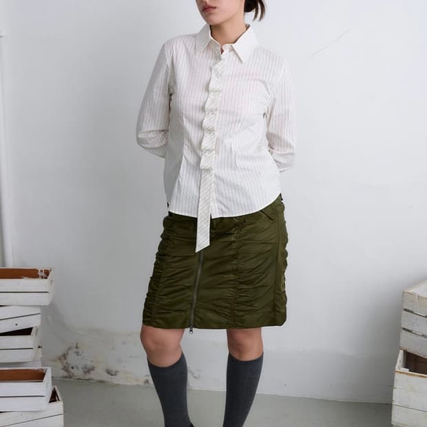 밀로우먼 유틸리티 셔링 지퍼 스커트 카키 M