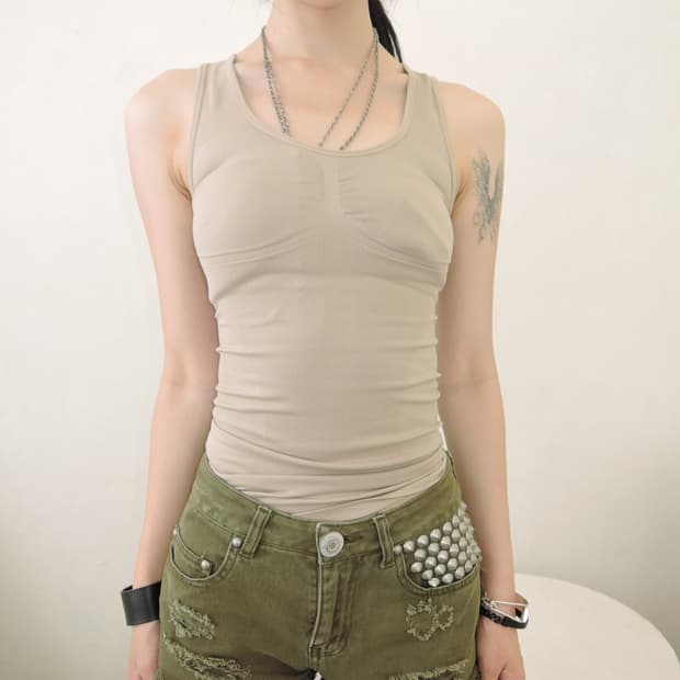 Beige Seamless Sculpting Tank Top