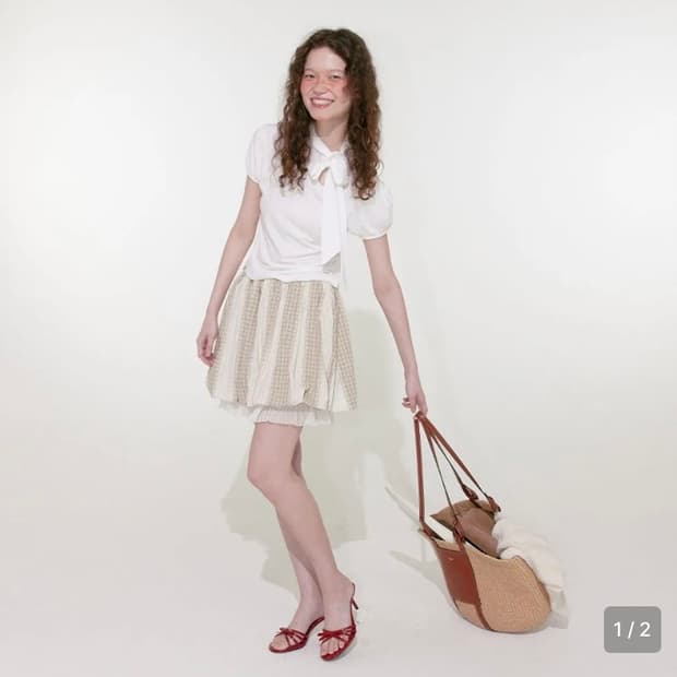 루루서울 ribbon tie 리본 타이 티셔츠 white 디브디자이너