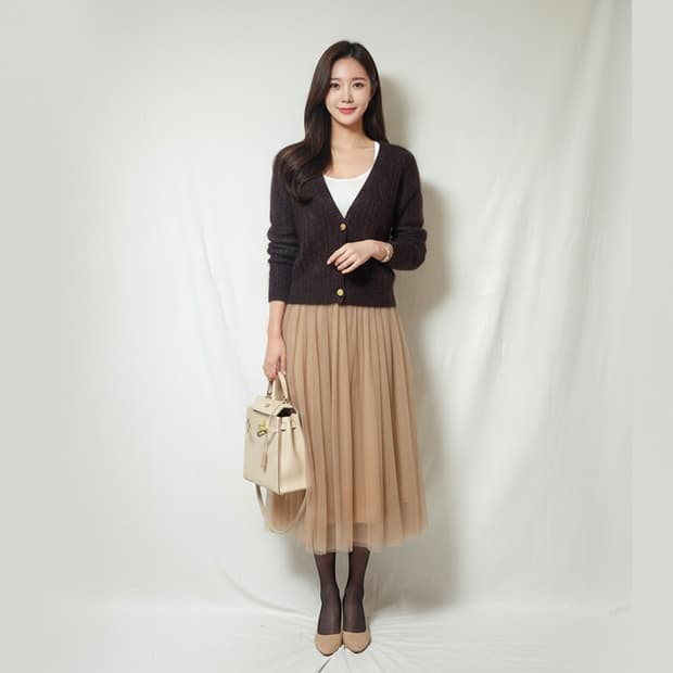 Ca gaze 브라운 100% 모헤어 울 가디건 M