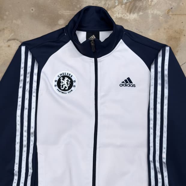 85 아디다스 첼시 화이트 네이비 배색 트랙탑