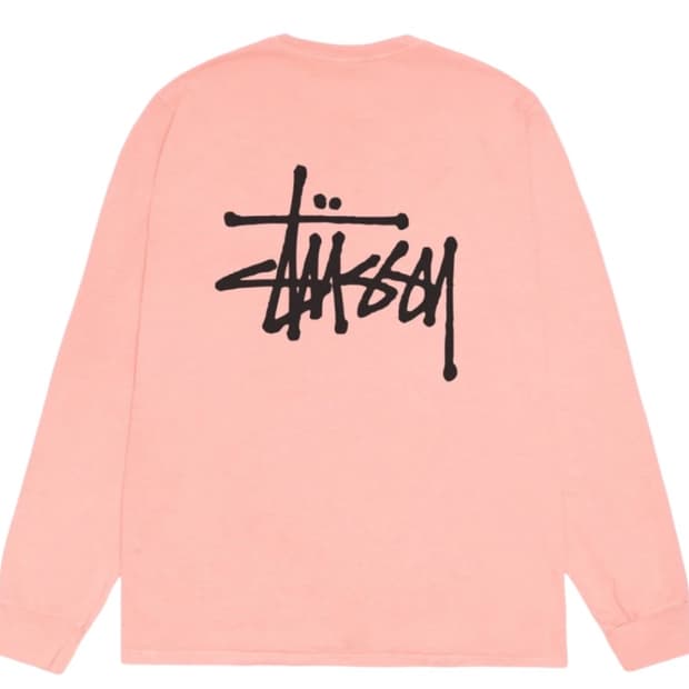 스투시 Stussy 베이직 피그먼트 다이드 롱슬리브 티셔츠 코랄 핑크 