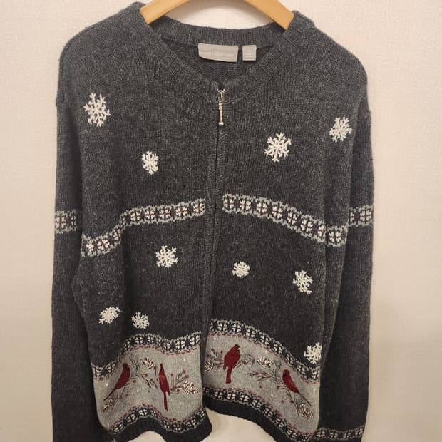 ((미국 빈티지))눈꽃❄️새🐦 니트 집업가디건<<크로프트앤배로우>>
