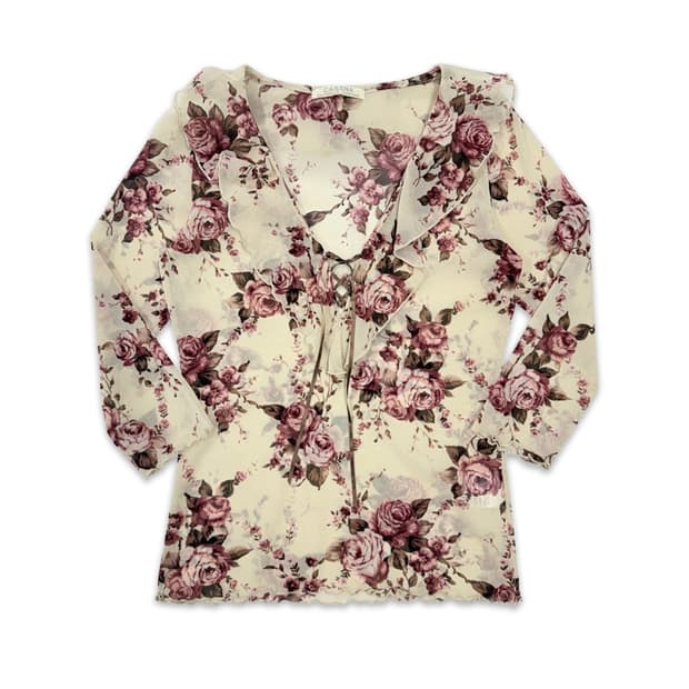 빈티지 프릴 시스루 로즈 블라우스