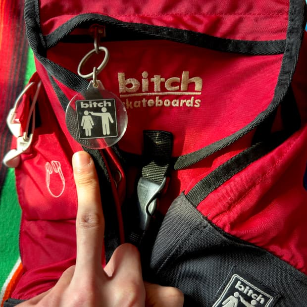 90s Bitch skateboards keyring backpack