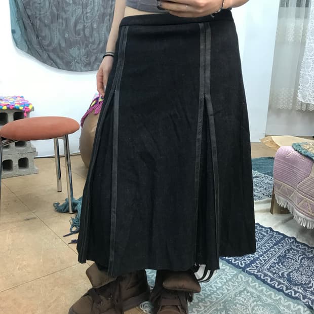 Moo+ 여성 모직 미디스커트 