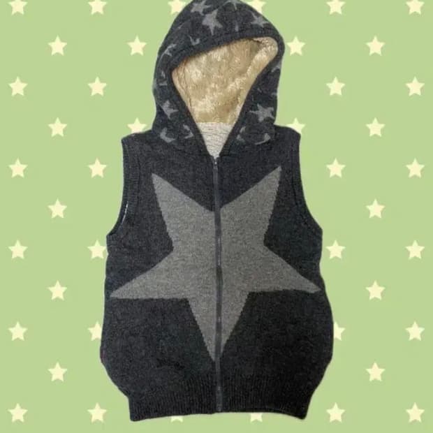 일본 빈티지 모리걸 라떼갸루 별 니트 후드 조끼