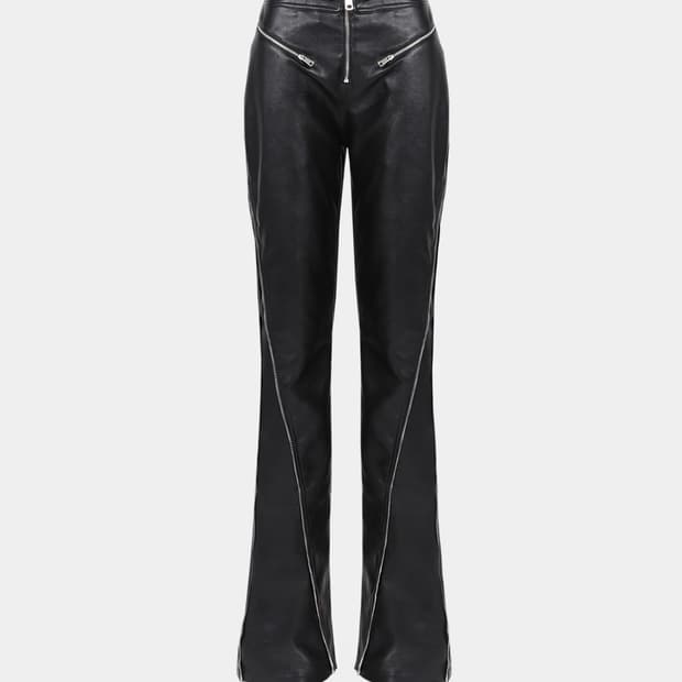 배드블러드 집 업 레더바지 지퍼 부츠컷 팬츠