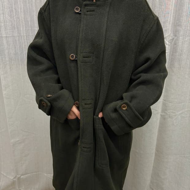 피에르가르뎅 카키 더블 브레스티드 후드 더플 코트