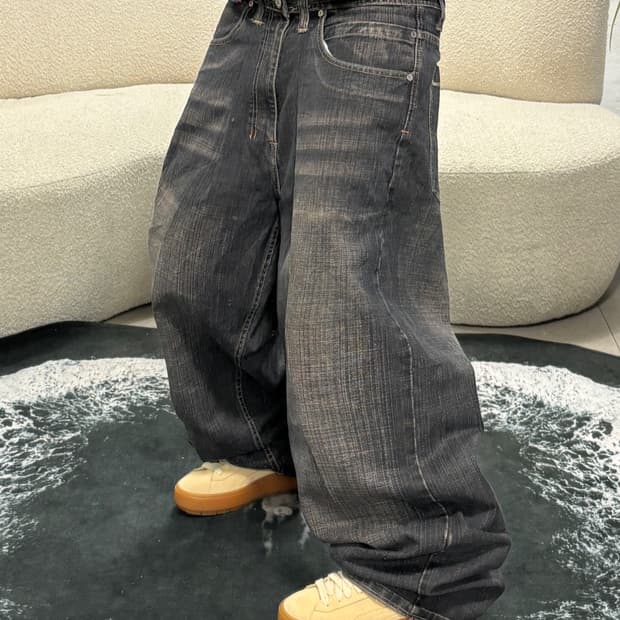 90s Rock & Republic 스트릿 무드 초와이드 워싱 밴츠