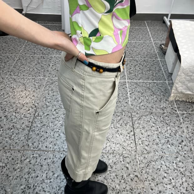 포켓 베이지 8부 팬츠