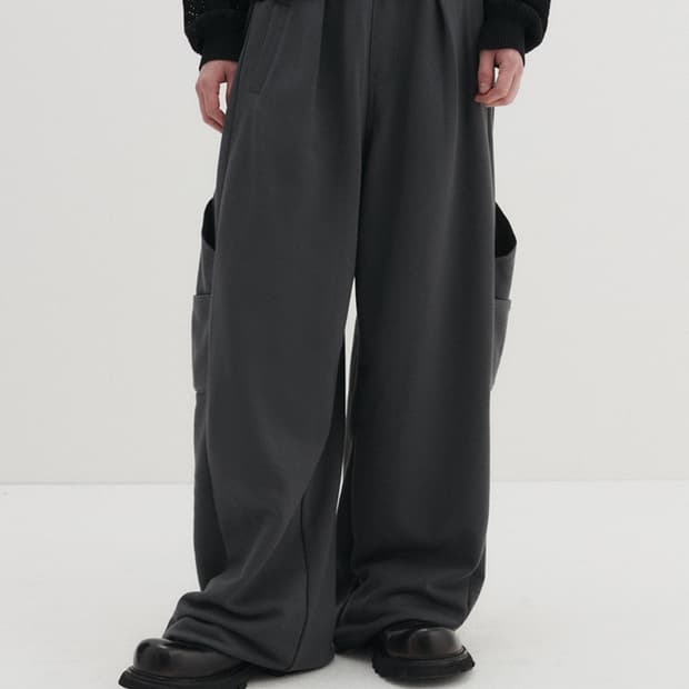 dnsr 사이드 핀턱 카고 스웨트 팬츠 차콜 m 디앤에스알