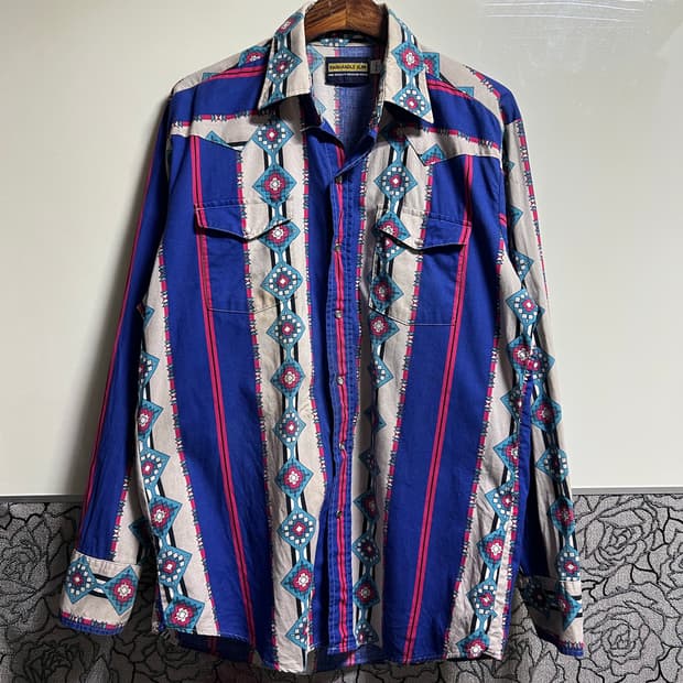 빈티지 팬핸들 웨스턴 패턴셔츠