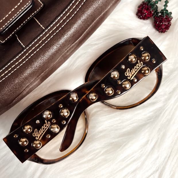 Gucci Vintage Gold Stud Logo Sunglasses
