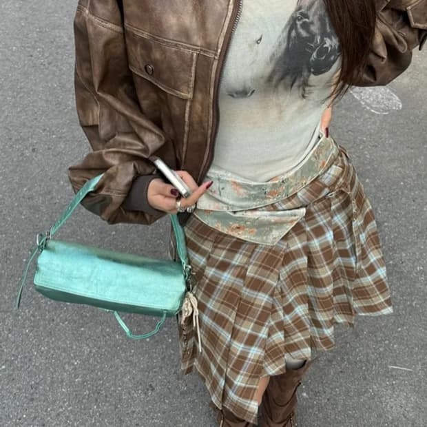 스컬프터 (SCULPTOR) 폴디드 웨이스트 체크 레이어드 빈티지 미디