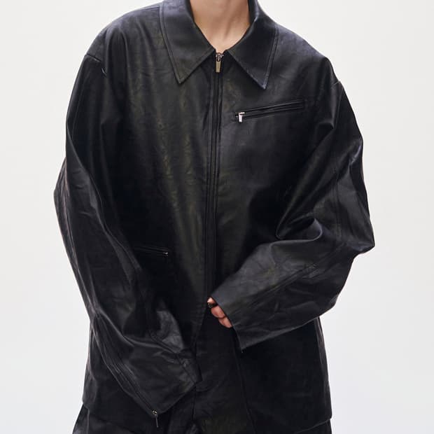 트리밍버드 오블리크레더자켓 판매해요