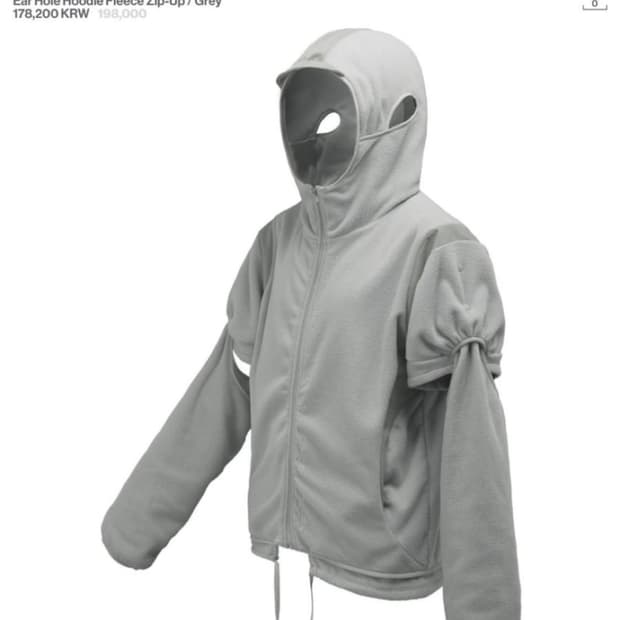 오호스 ear hole hoodie fleece zip-up / grey