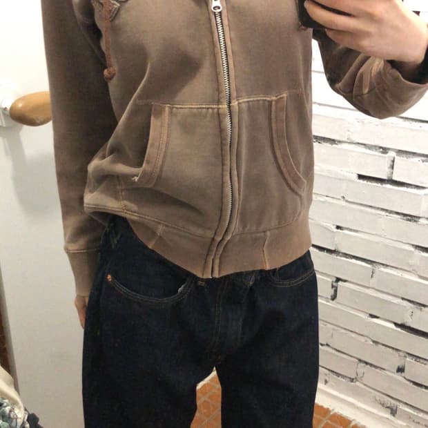 워싱 브라운 후드집업