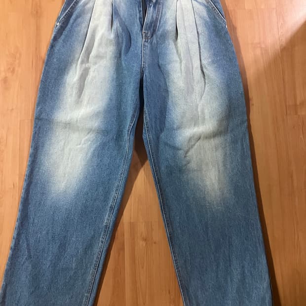 세미 와이드 워싱 데님 팬츠
