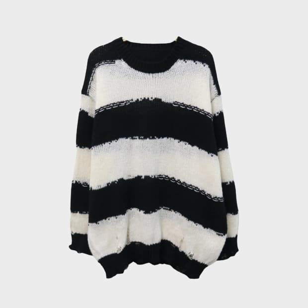 스트라이프 데미지 롱 니트 63190