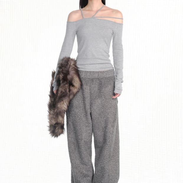 세릭 울 와이드 밴딩 팬츠 그레이