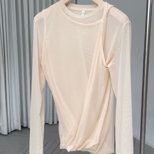 Teak 티크 시스루 twist mesh top