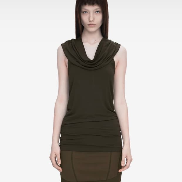 SHAWL NECK SLEEVELESS KHAKI