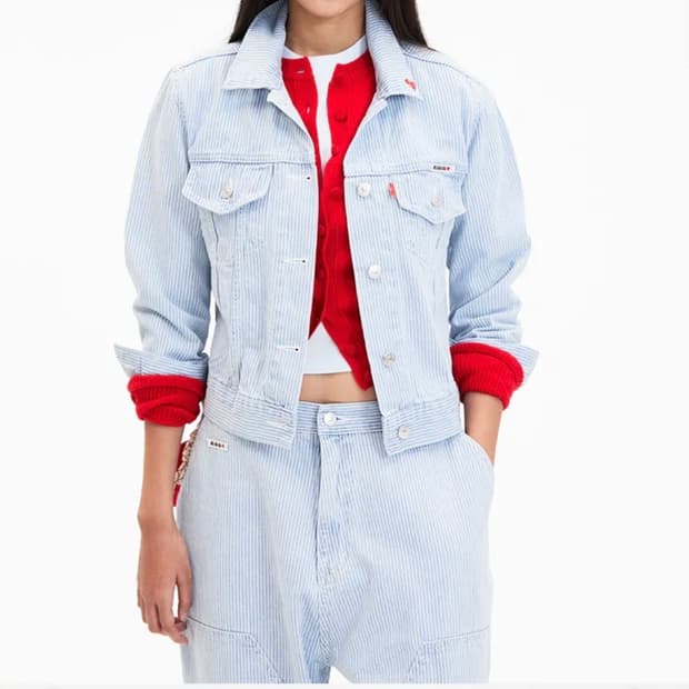 새상품 MMM 매니모어몽 스트라이프 데님 자켓