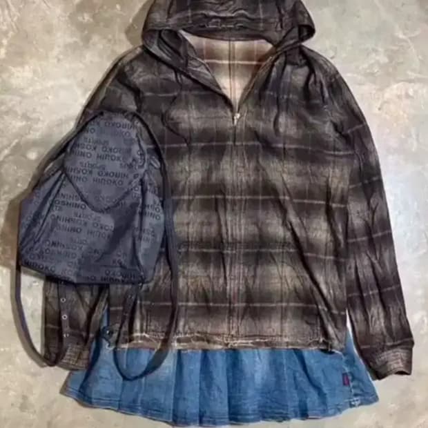 빈티지 체크 후드집업