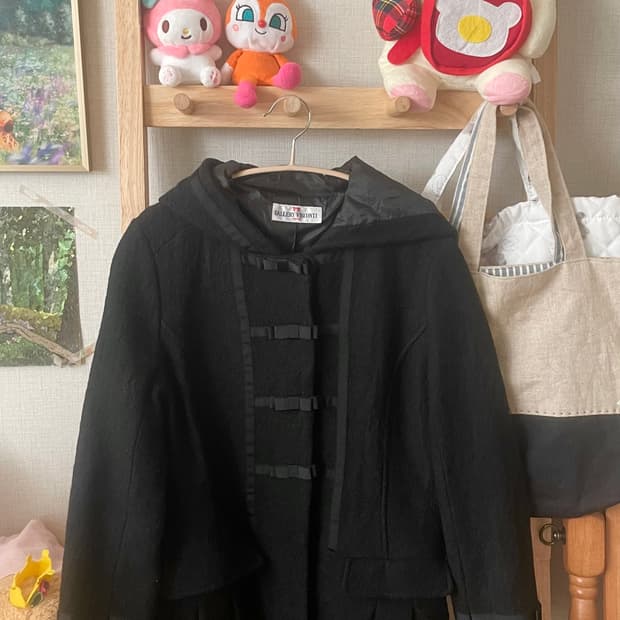 모리걸 빈티지 리본 후드 블랙 코트 🖤🎀