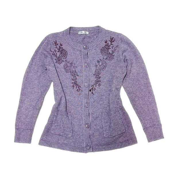 할모리 연보라 플라워 자수 가디건