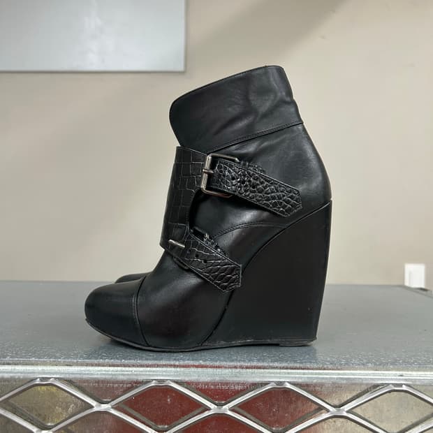 사카이 버클 레더 웨지부츠 블랙 36