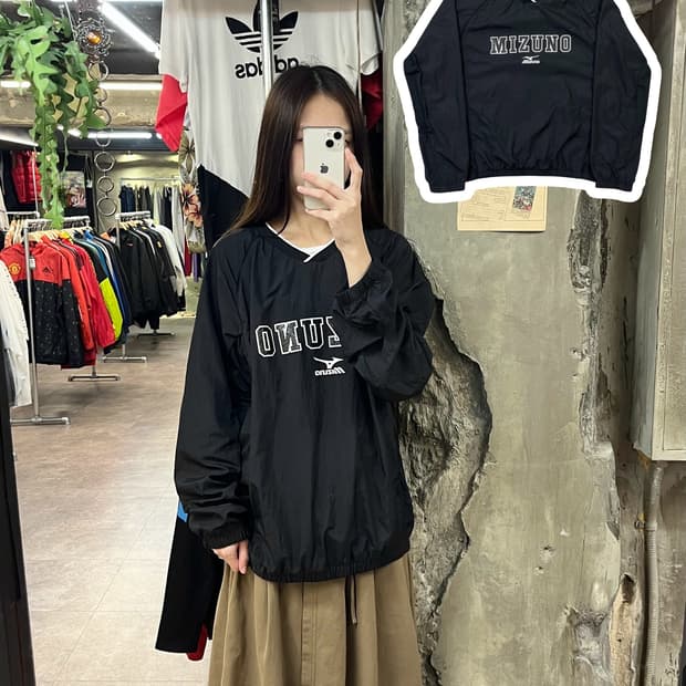 미즈노 브이넥 우븐 맨투맨 블랙 XL #csz1691
