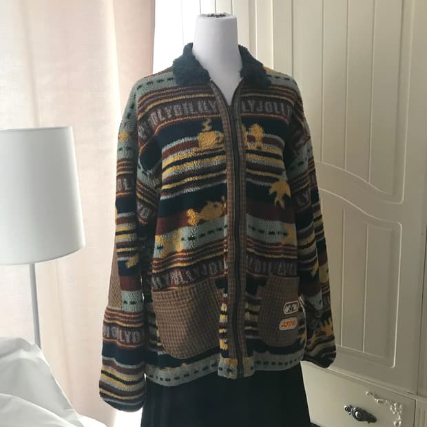 빈티지 보헤미안st 뽀글 카라 후리스 자켓 M