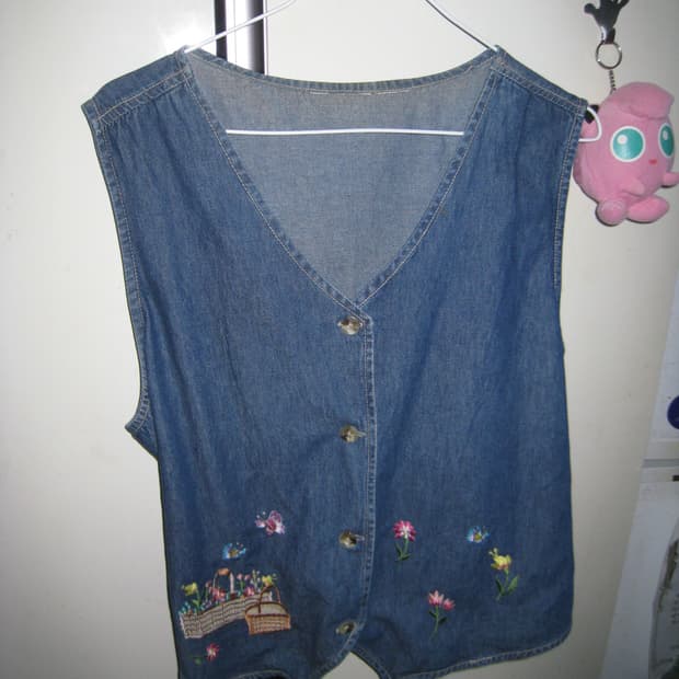 모리걸 플라워 자수 청베스트