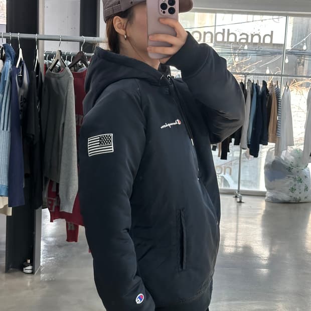 챔피온 성조기 누빔 후드 바시티자켓