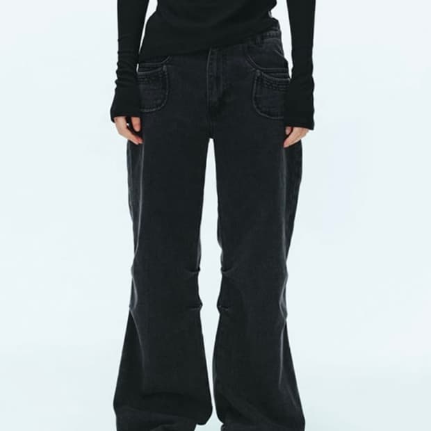 [1] 코이세이오 플라워 스냅 데님 팬츠 블랙