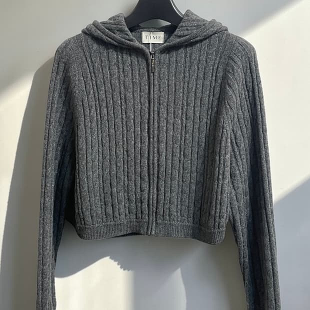 타임 케이블 니트 후드 집업