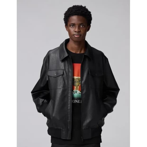 Gu x 언더커버 집업 블루종 레더 자켓 L