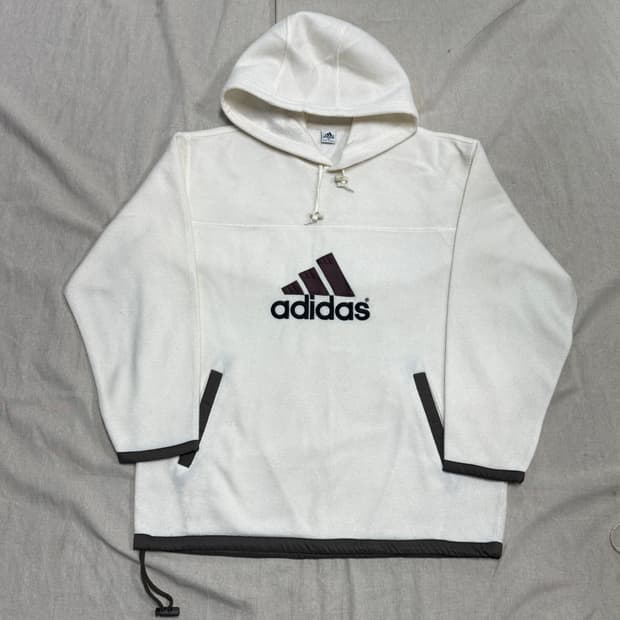 아디다스 90s 올드스쿨 플리스 브라운 빅로고 후드 XL