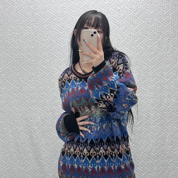 버밀리온 밀라노 빈티지 히피 보헤미안 패턴 니트 V C08729